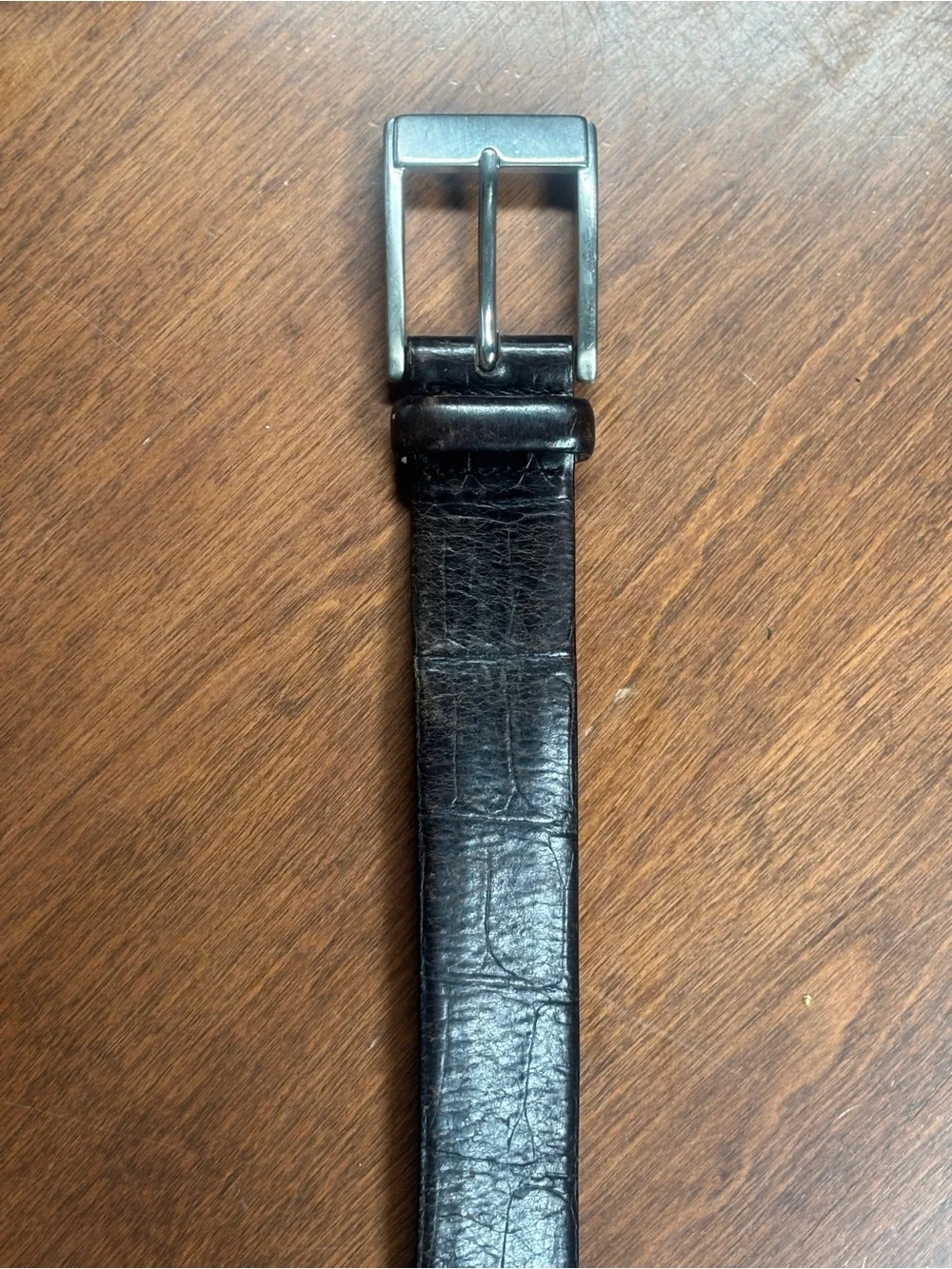 Men's Black Leather Belt with Silver Buckle
